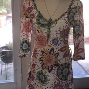 Paisley print 3/4 sleeve Tunic Dress